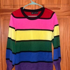New York & Company Rainbow Sweater with Black Trim